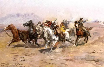アメリカインディアン Painting - 1898年チャールズ・マリオン・ラッセル・アメリカン・インディアンは数で劣る